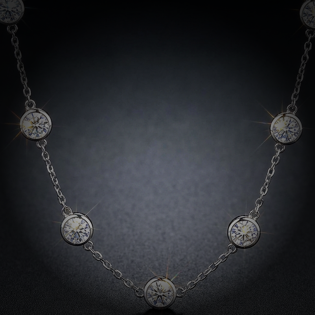 Moissanite Station Necklace - close-up