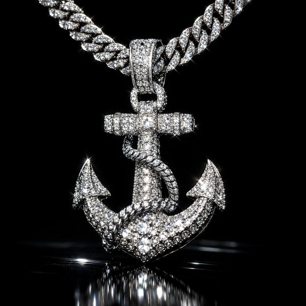 Iced Moissanite Anchor Pendant - hero