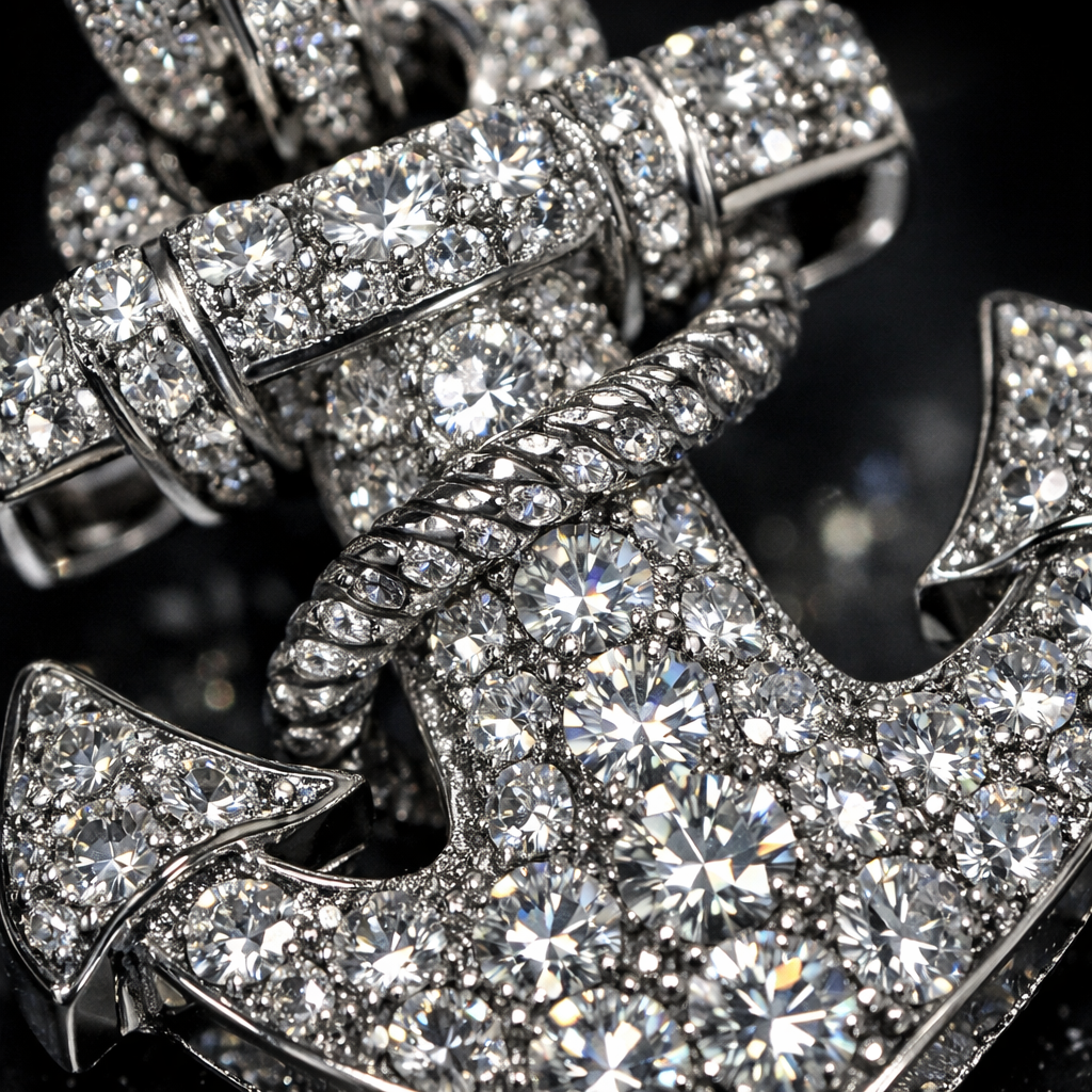 Iced Moissanite Anchor Pendant - macro