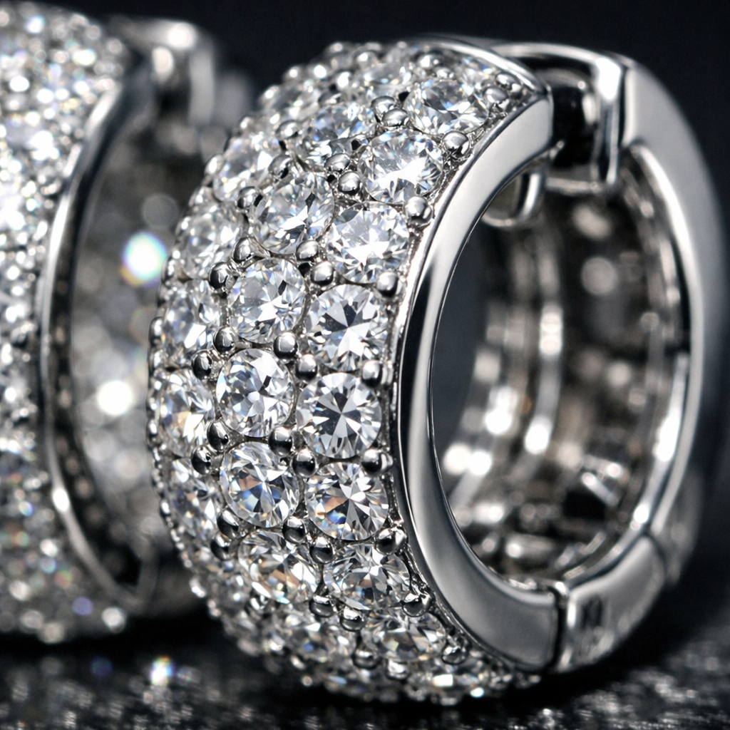 Iced Moissanite Hoops - macro