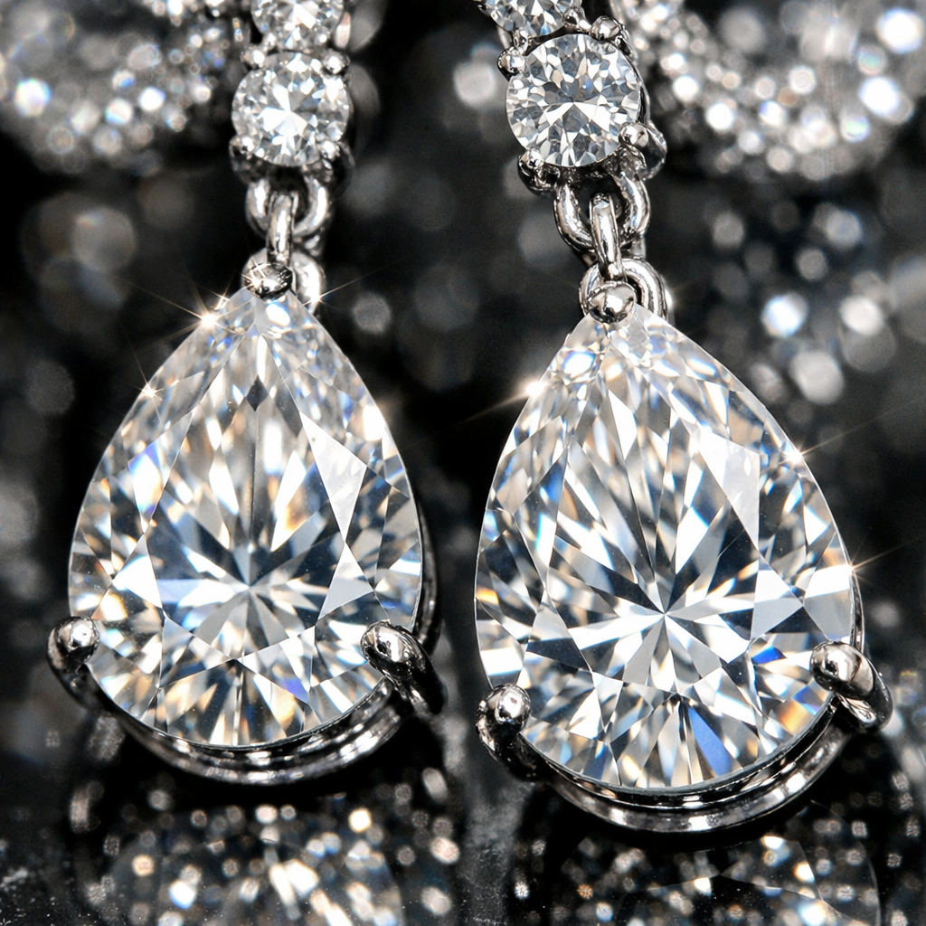 Moissanite Drop Earrings - macro