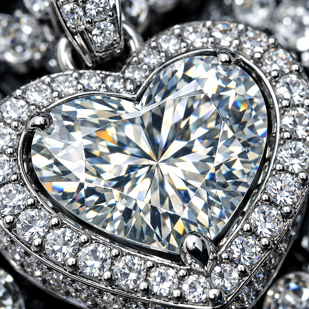 Moissanite Heart Pendant - macro