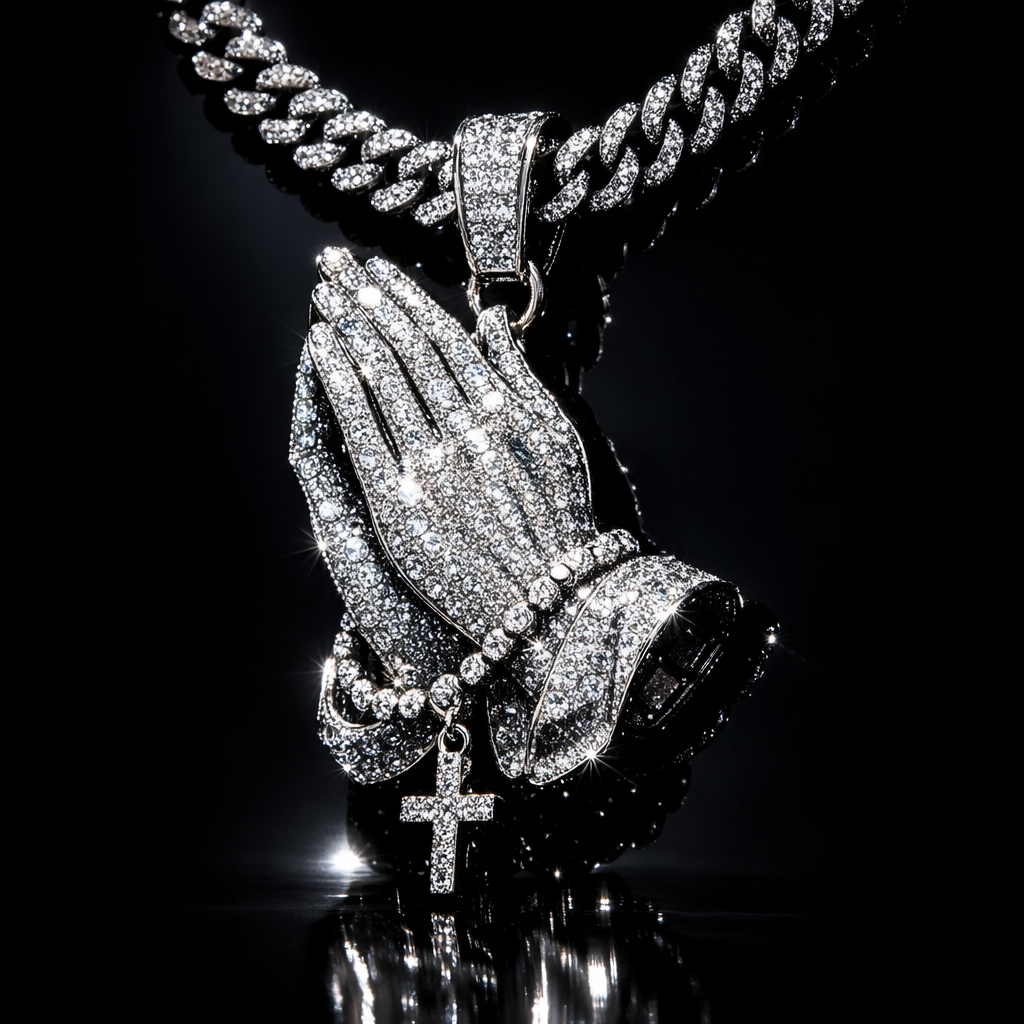 Moissanite Praying Hands Pendant - hero