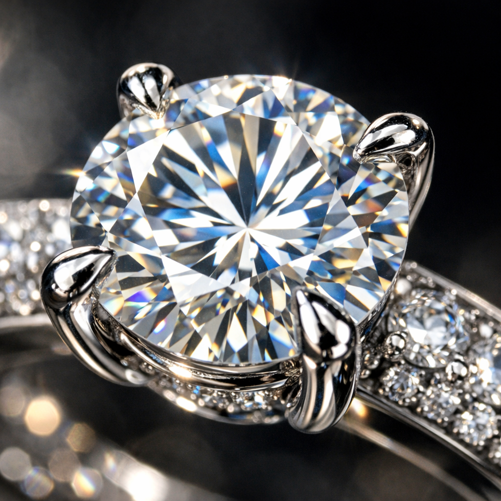 Moissanite Solitaire Ring - macro