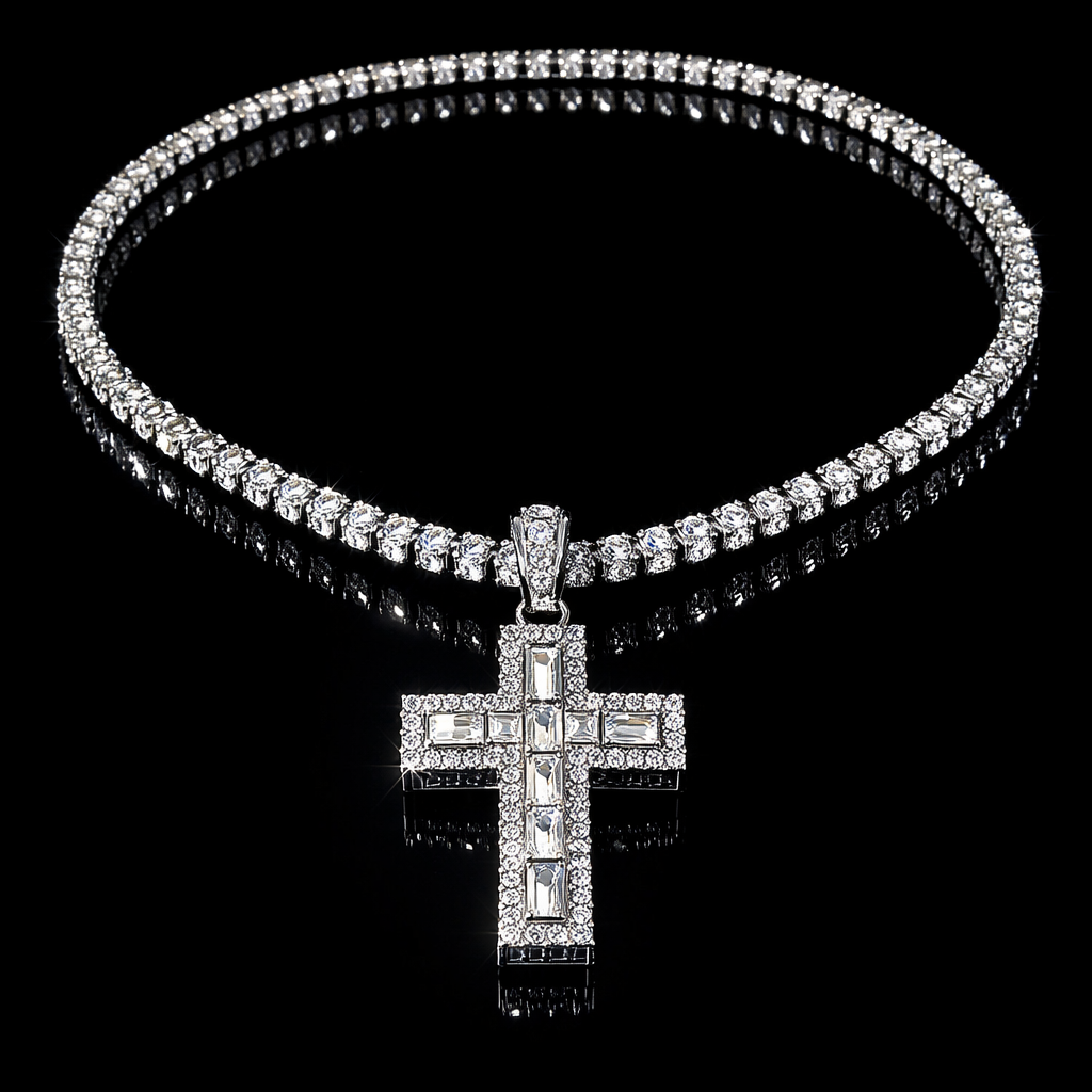 Moissanite Cross - with 24in Tennis