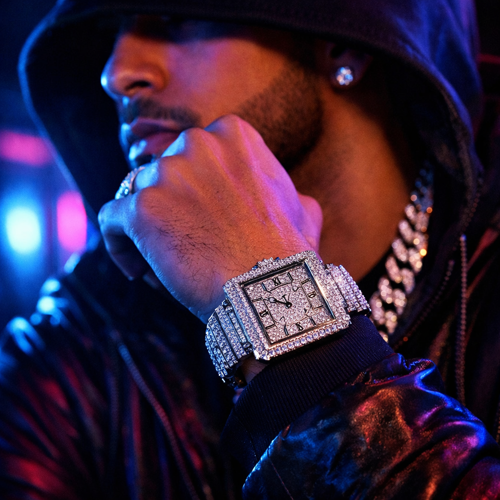 Iced Diamond Square Watch - lifestyle