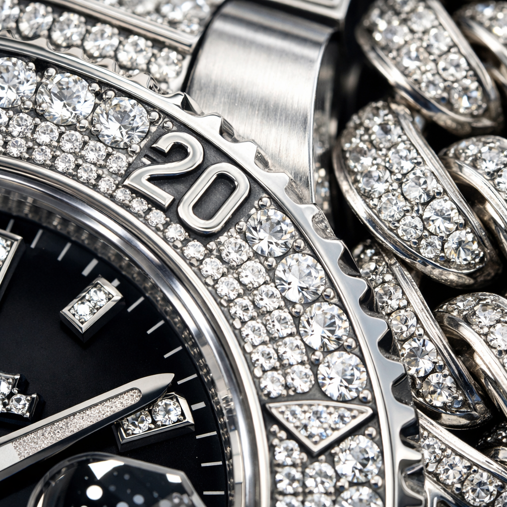 Iced Out Cuban Link Watch - close-up