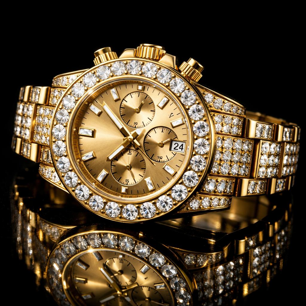 Moissanite Bling Gold Watch