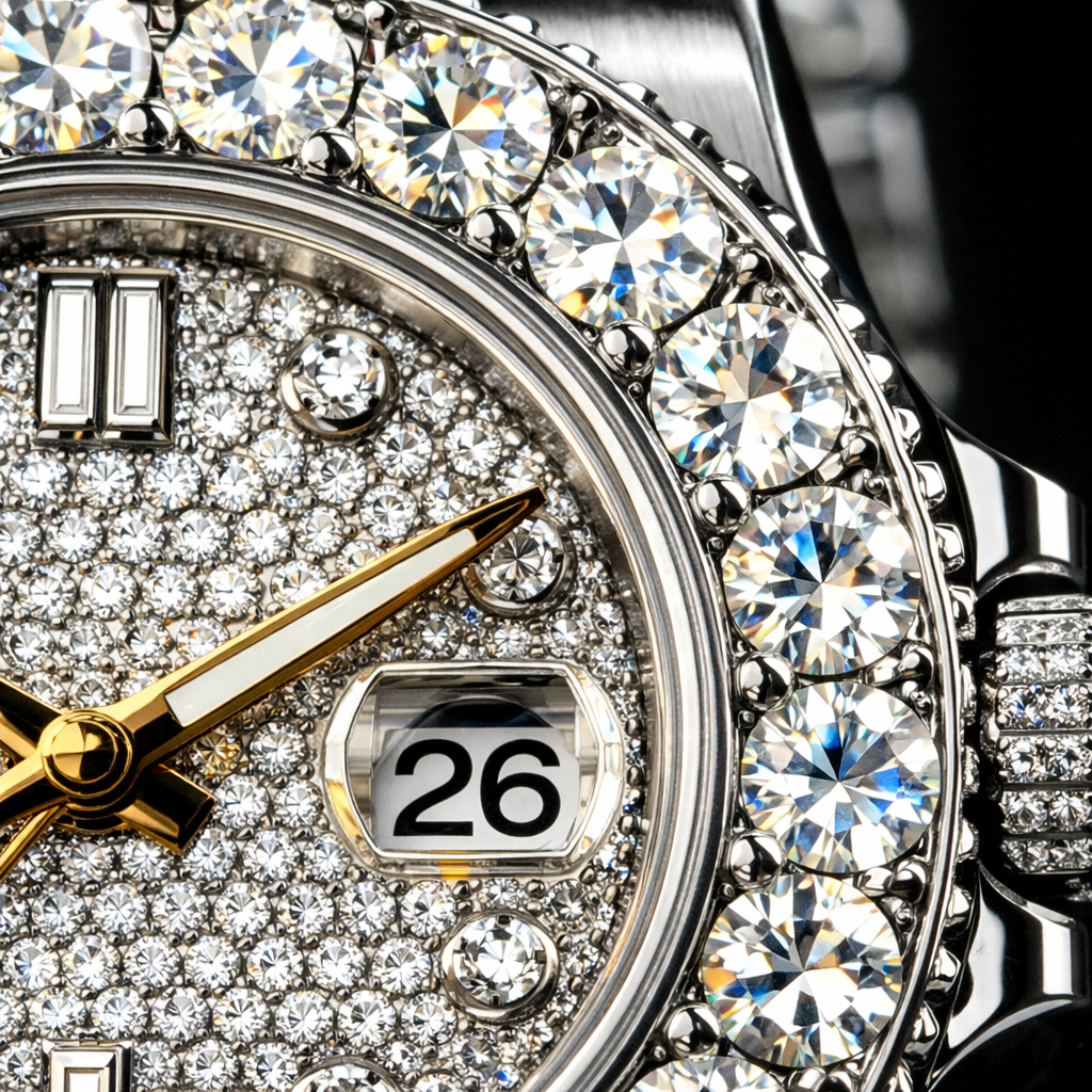 Moissanite Bling Gold Watch - close-up