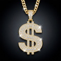 Iced Dollar Sign Pendant in gold paved with moissanite