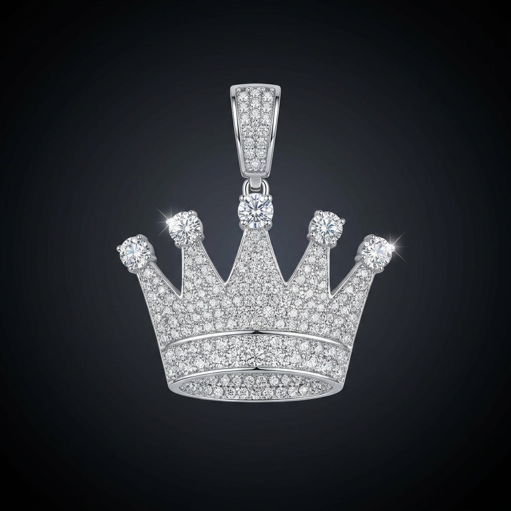 Iced Crown Pendant in sterling silver paved with moissanite