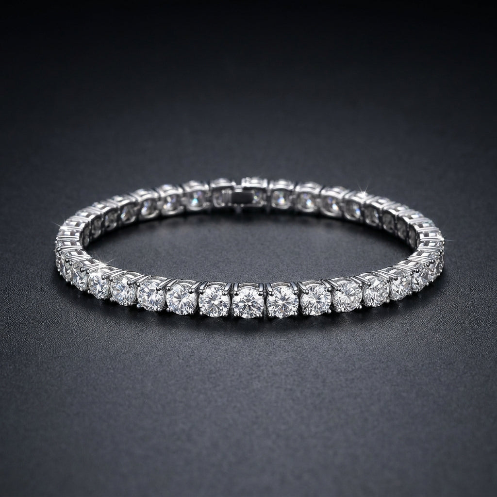Iced Tennis Link Bracelet in sterling silver paved with moissanite