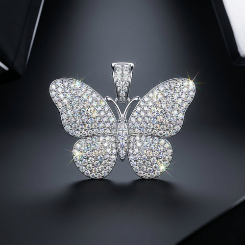 Iced Butterfly Pendant in sterling silver paved with moissanite
