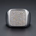 Moissanite Signet Ring in sterling silver with iced square face