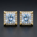 Iced Square Stud Earrings in gold paved with moissanite