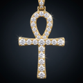Iced Ankh Cross Pendant in gold paved with moissanite