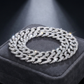 Iced Figaro Chain Necklace in sterling silver paved with moissanite