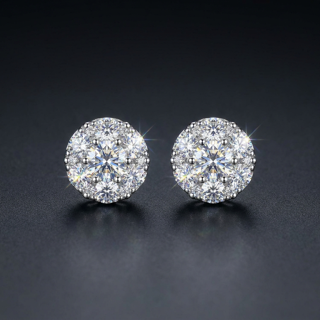 Moissanite Cluster Stud Earrings in sterling silver