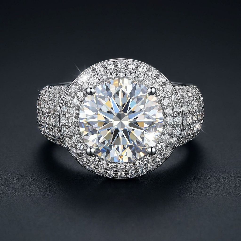 Moissanite Halo Ring in sterling silver