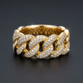 Iced Cuban Link Ring in gold paved with moissanite
