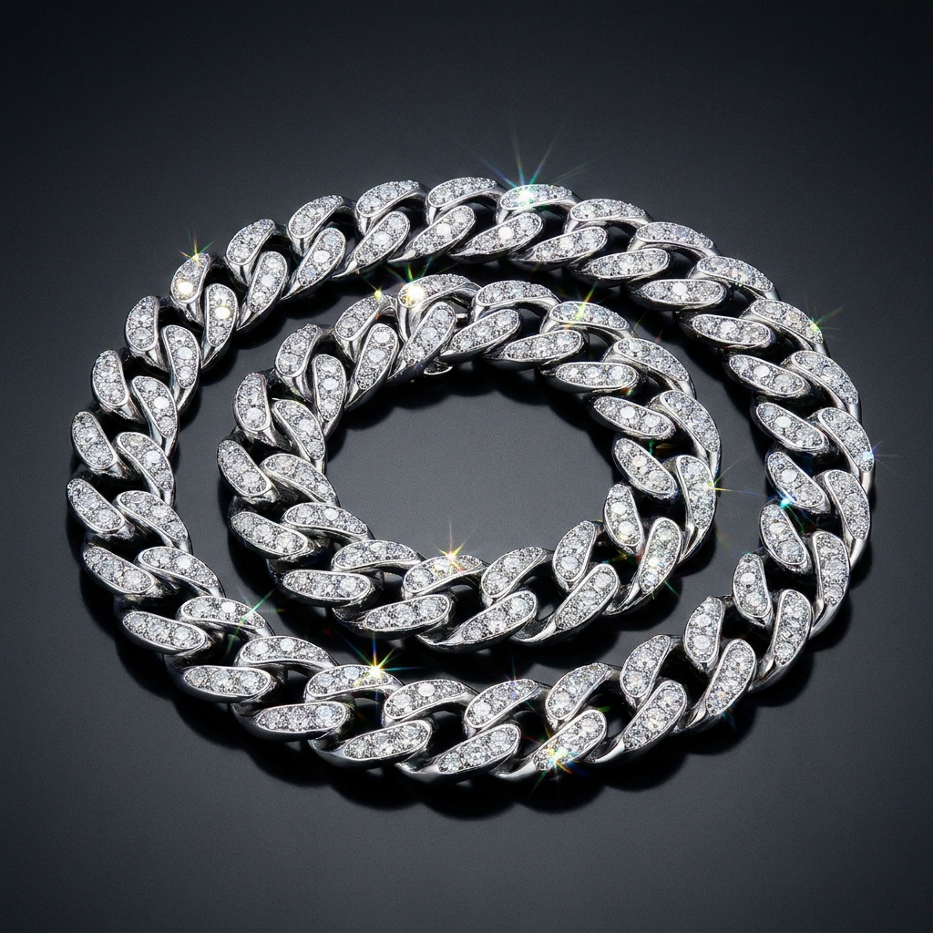 Iced Figaro Link Bracelet in sterling silver paved with moissanite