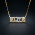 Iced Nameplate Bar Necklace in gold paved with moissanite