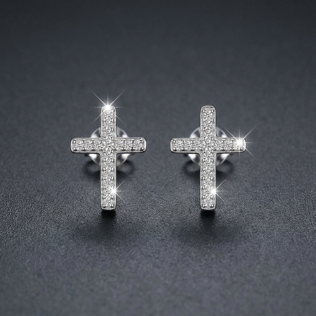 Iced Cross Stud Earrings