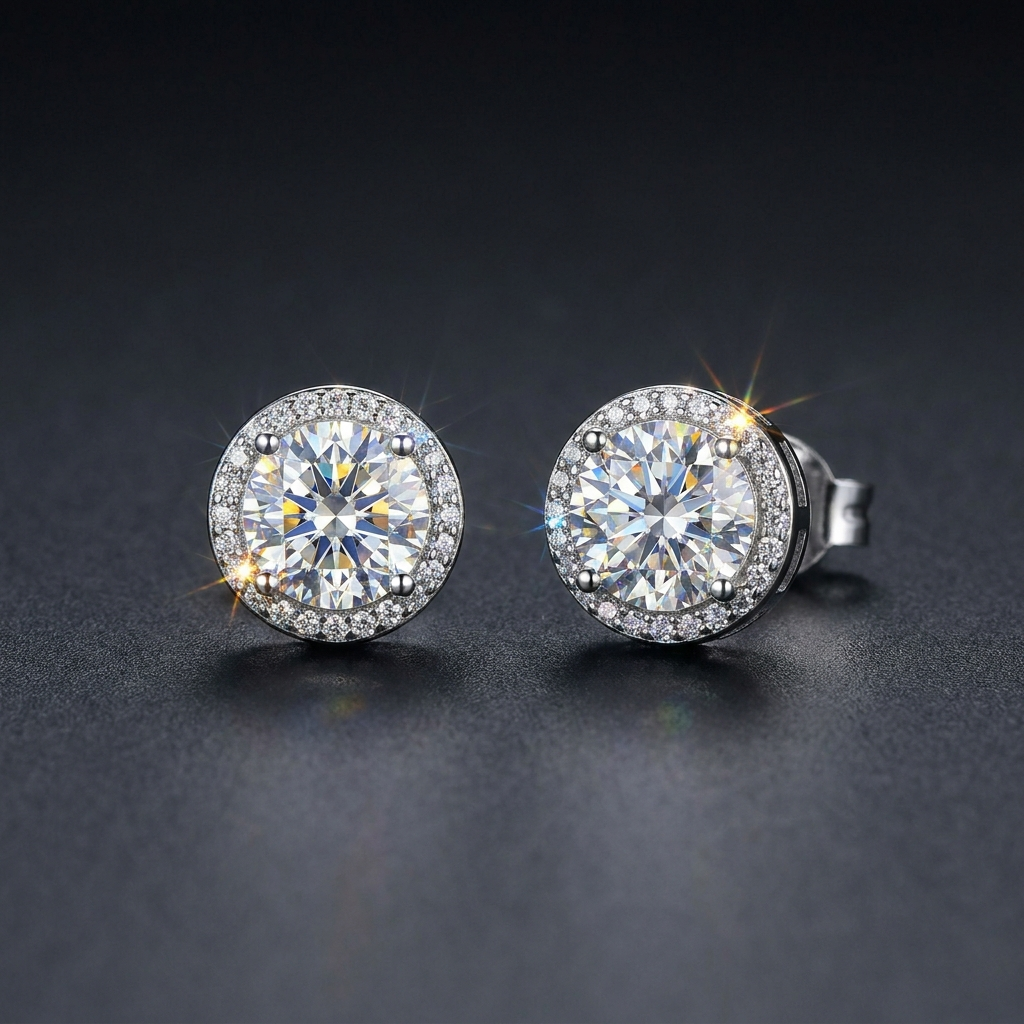 Moissanite Halo Stud Earrings
