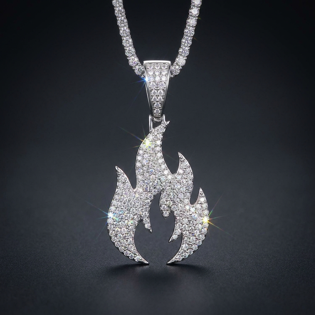 Iced Flame Pendant in VVS moissanite
