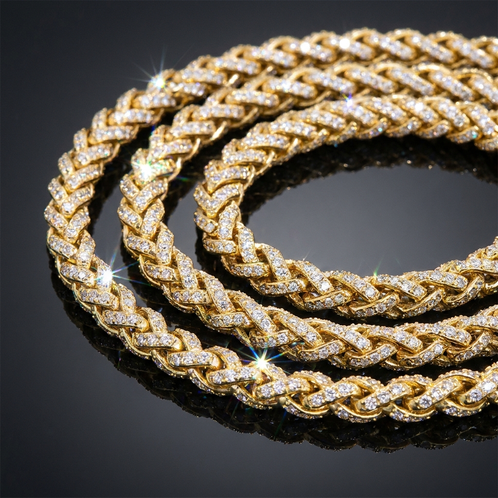 Iced Wheat Chain Necklace in VVS moissanite