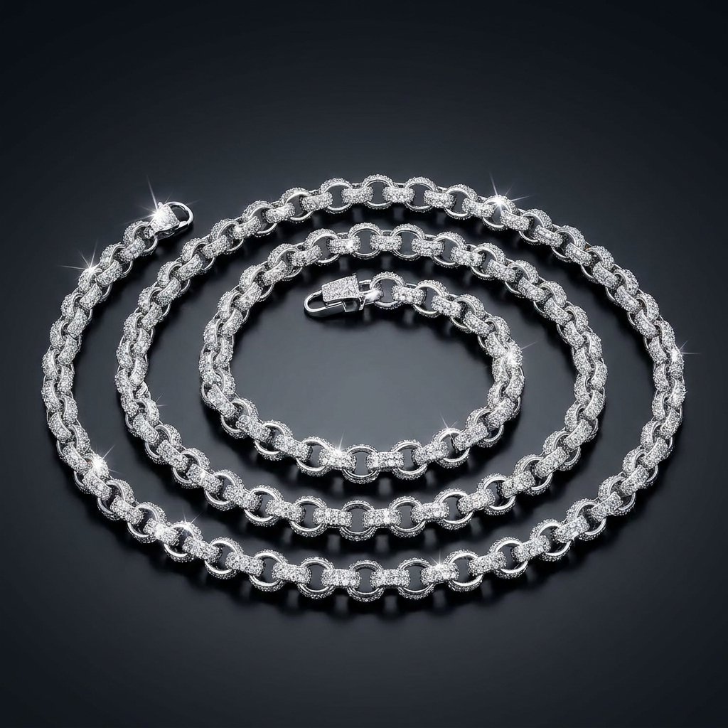 Iced Rolo Chain Necklace in VVS moissanite
