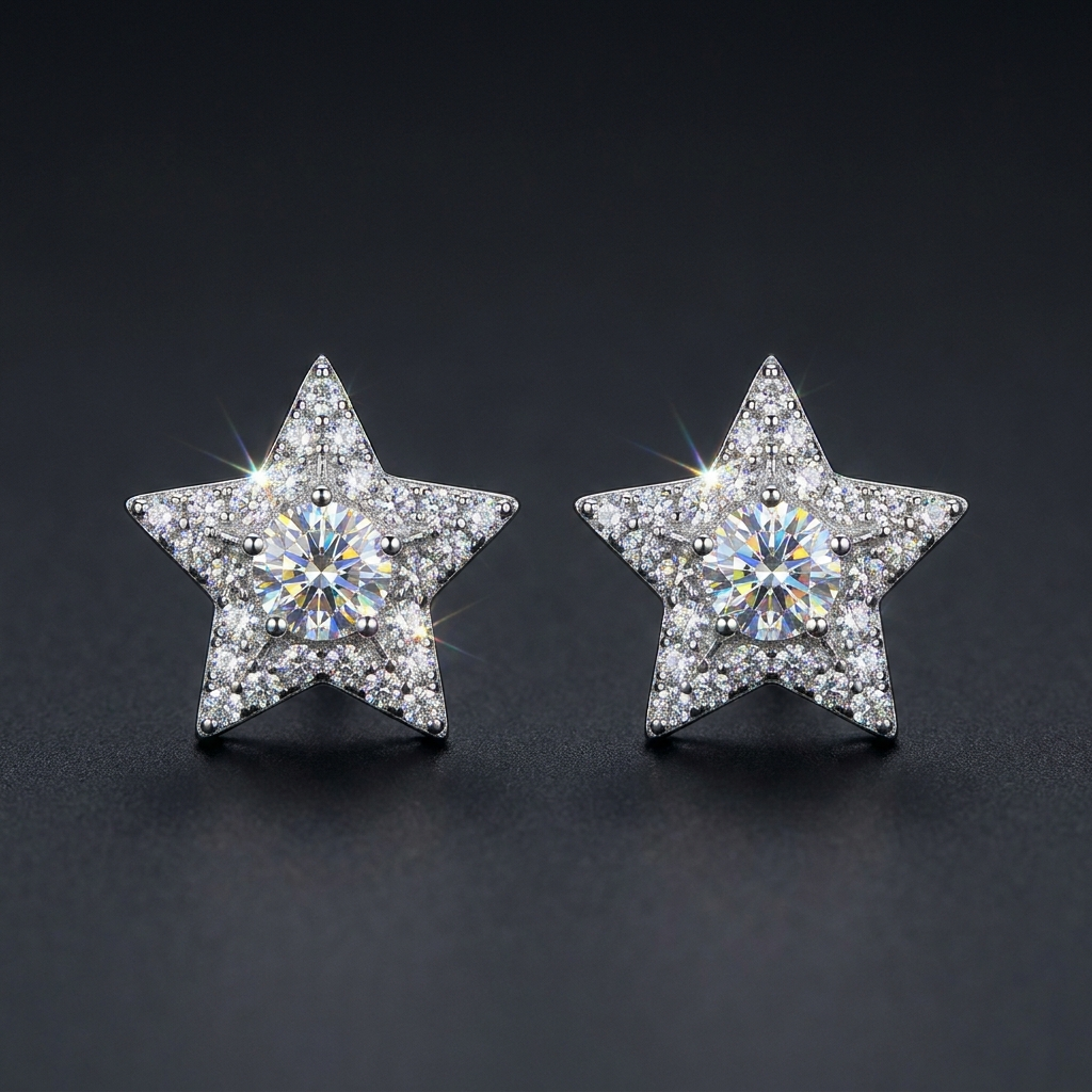 Iced Star Stud Earrings in VVS moissanite