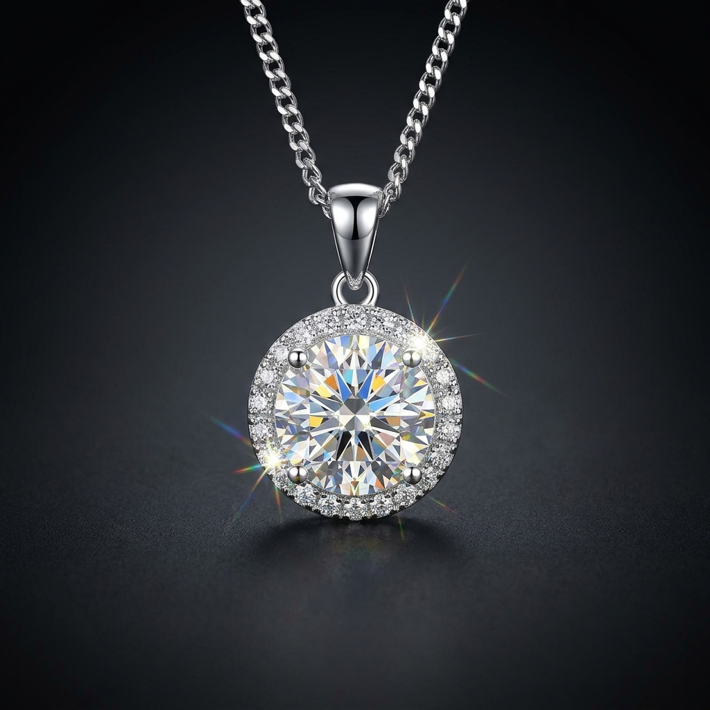 Moissanite Halo Necklace