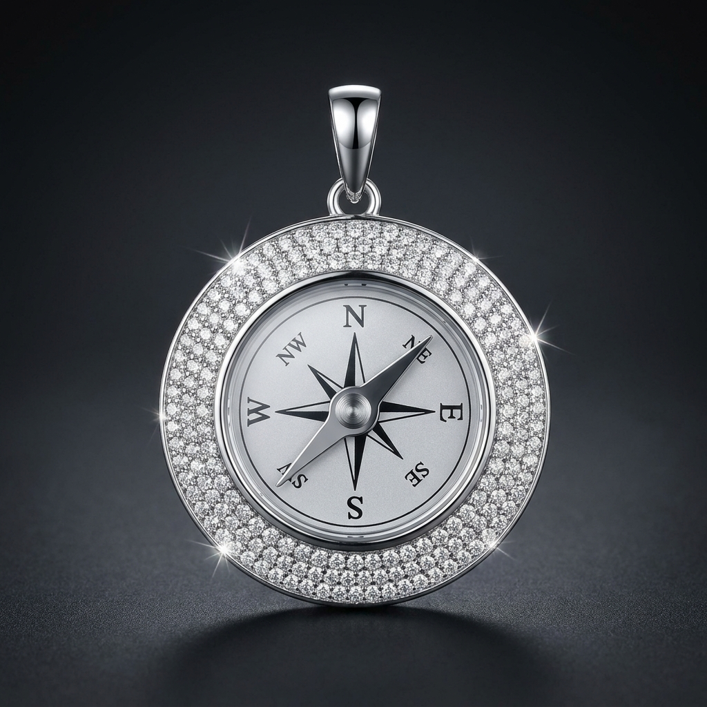 Iced Compass Pendant in VVS moissanite