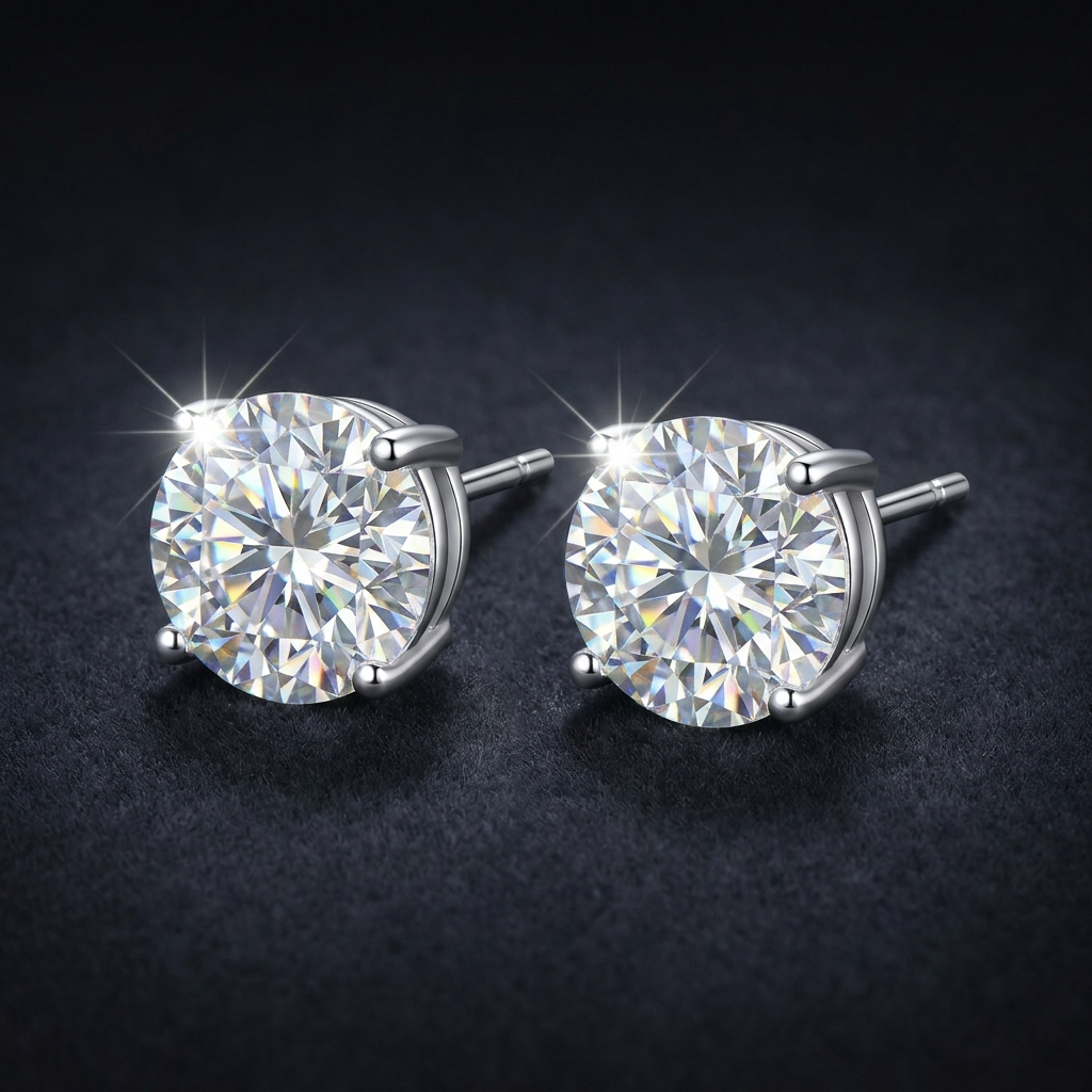 Moissanite Solitaire Stud Earrings
