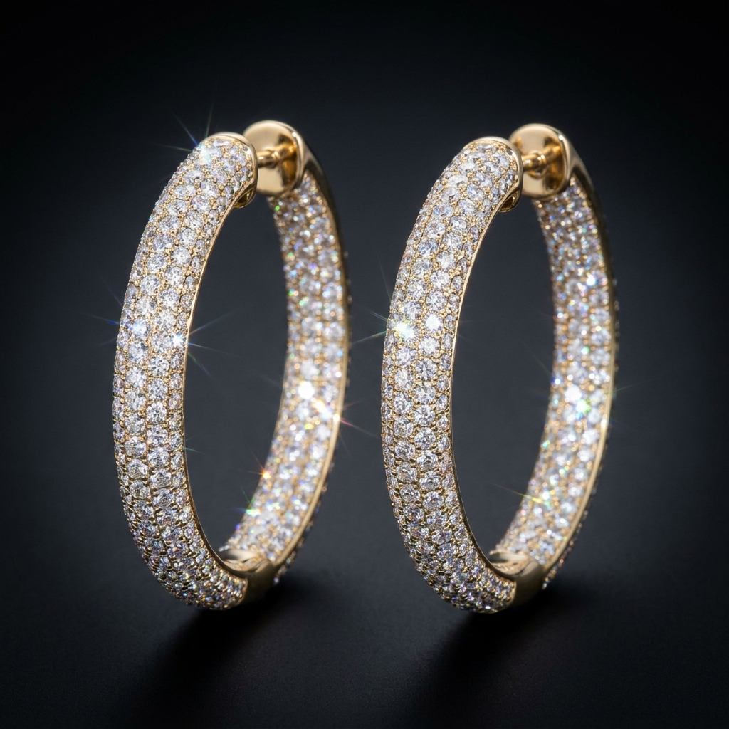 Iced Diamond Cut Hoop Earrings
