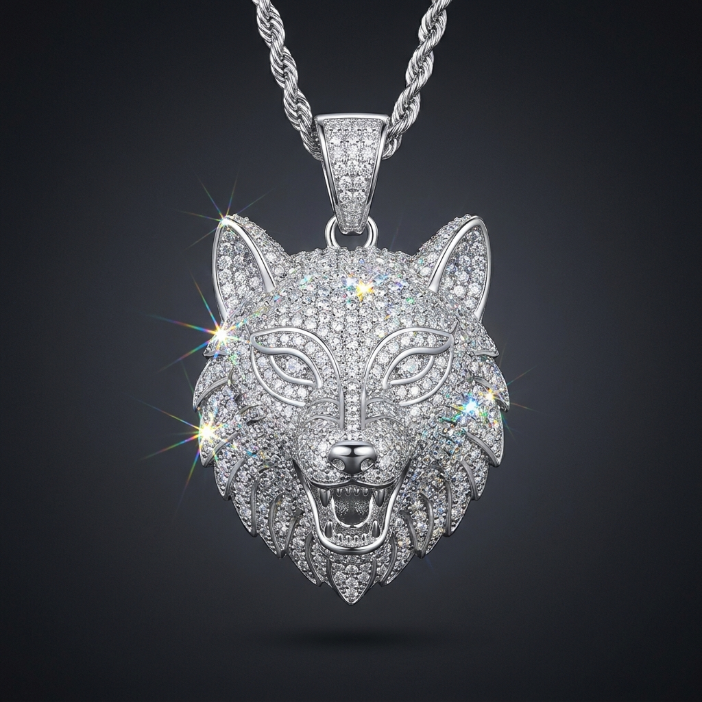 Iced Wolf Pendant in VVS moissanite