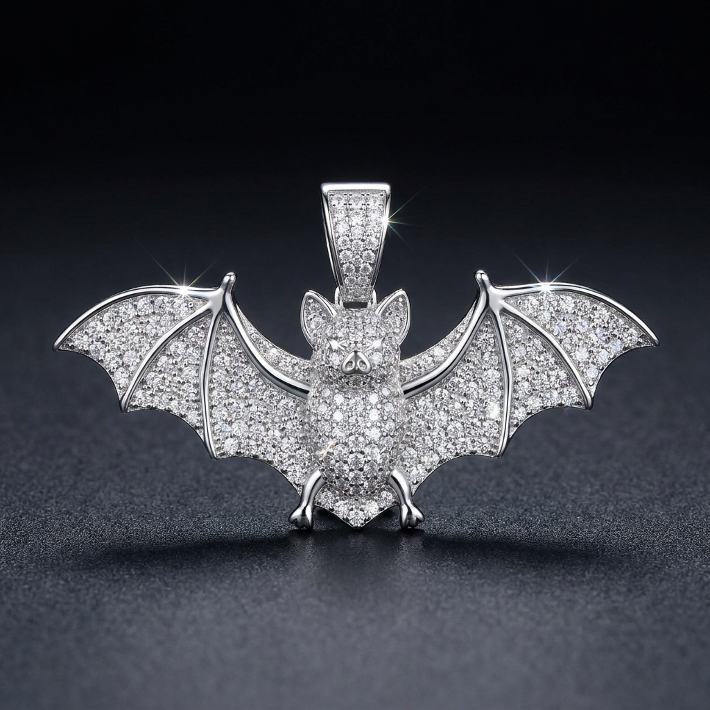 Iced Bat Pendant in VVS moissanite