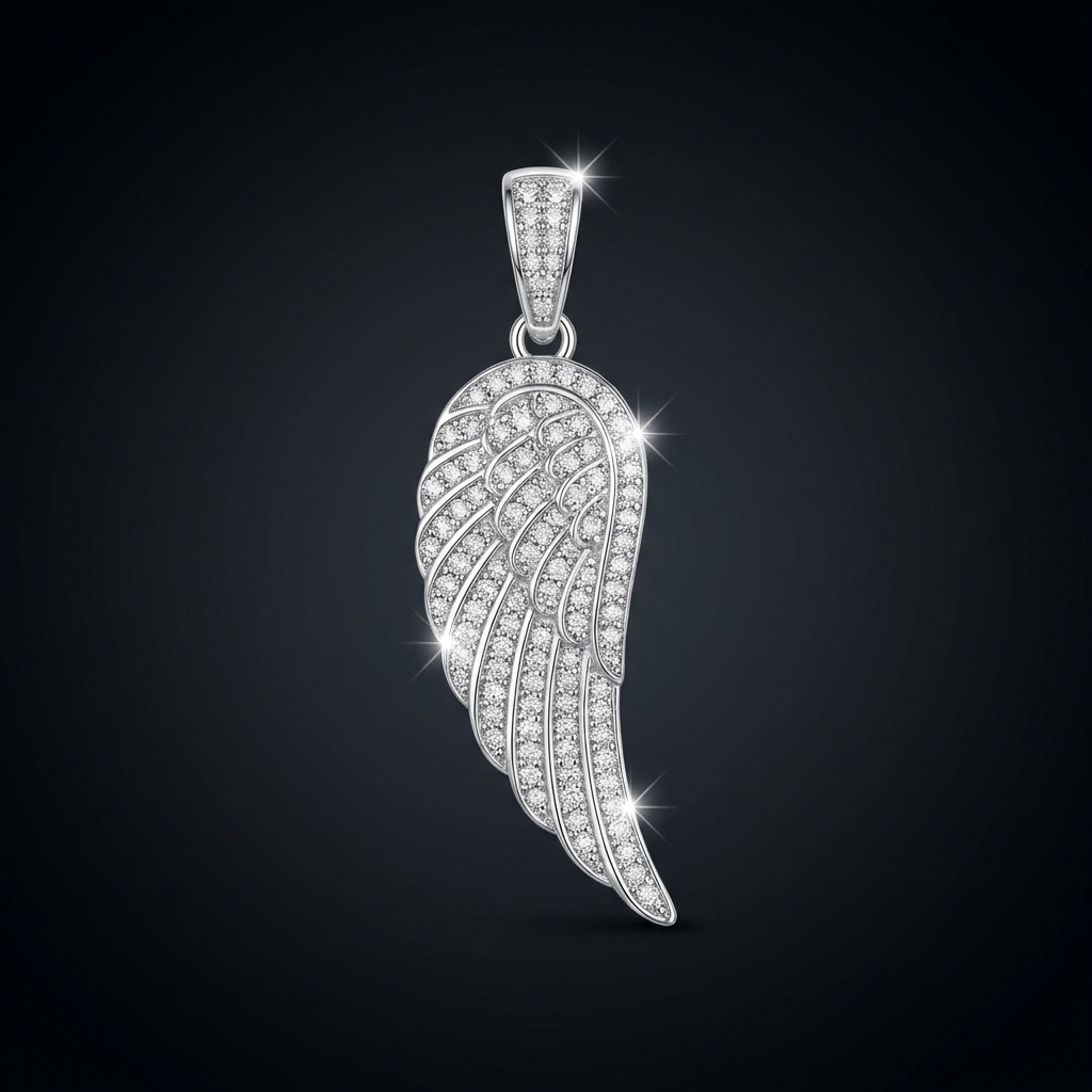 Iced Angel Wing Pendant in VVS moissanite