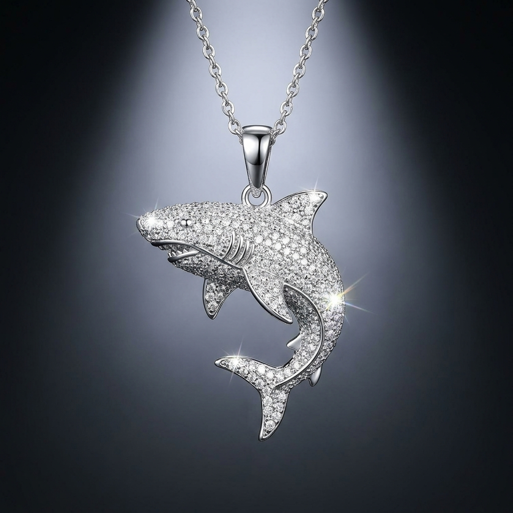Iced Shark Pendant in VVS moissanite