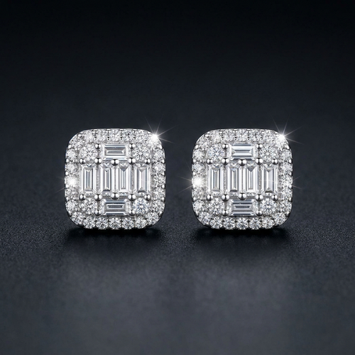 Iced Baguette Stud Earrings in VVS moissanite
