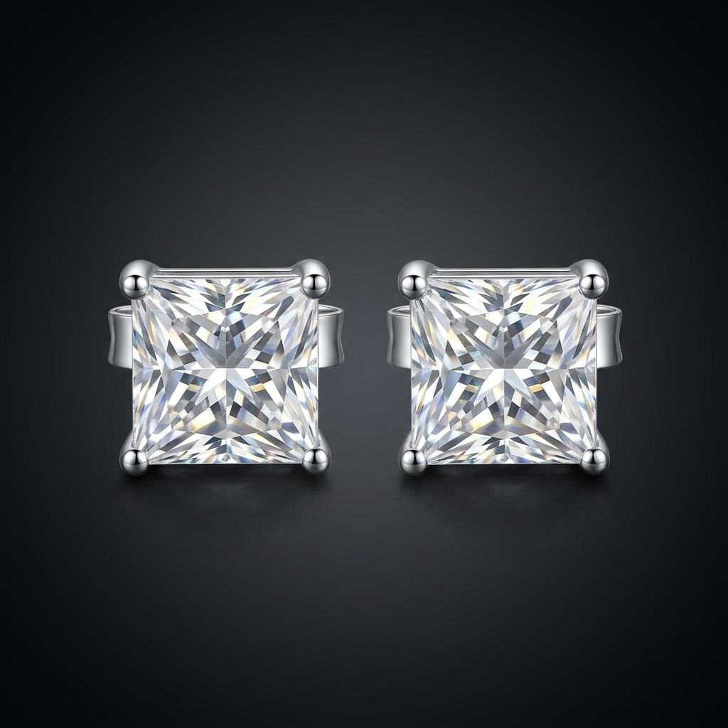 Moissanite Princess Cut Stud Earrings