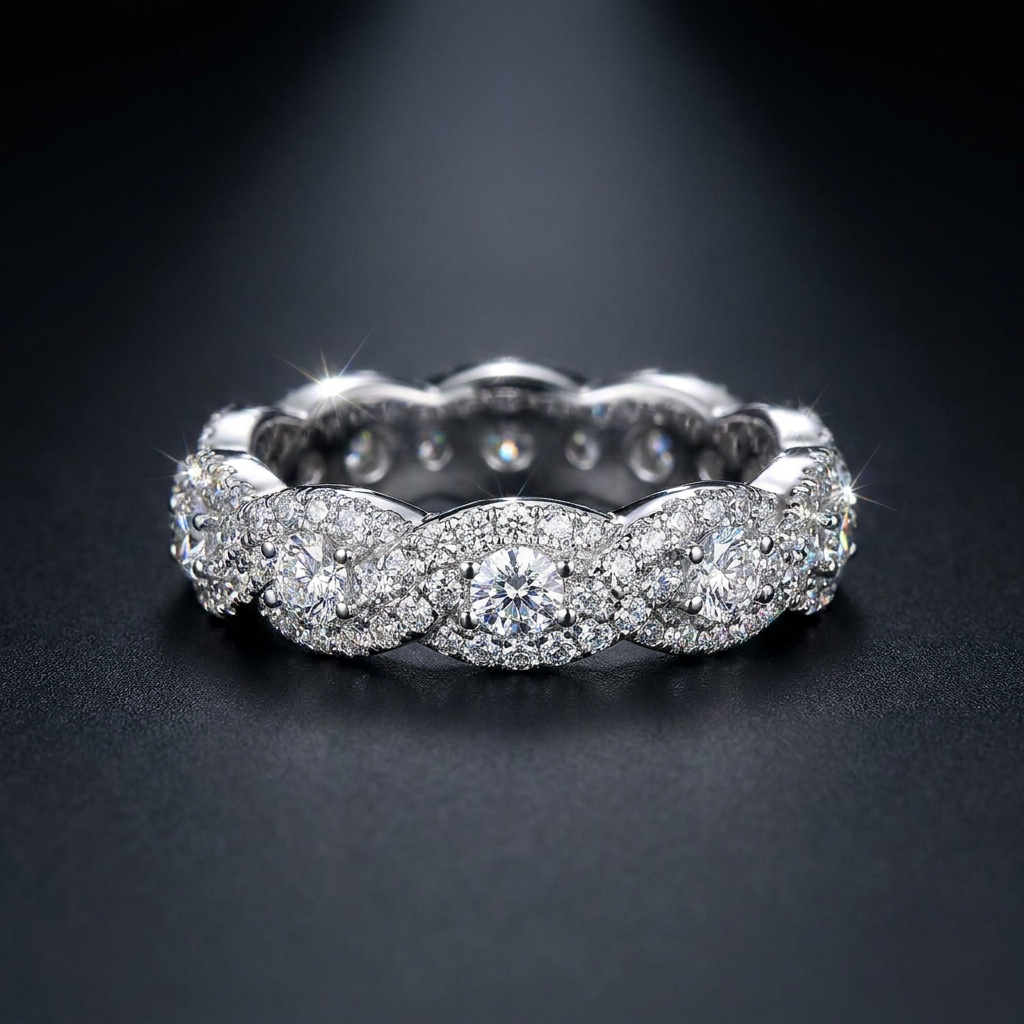 Iced Twisted Eternity Ring in VVS moissanite