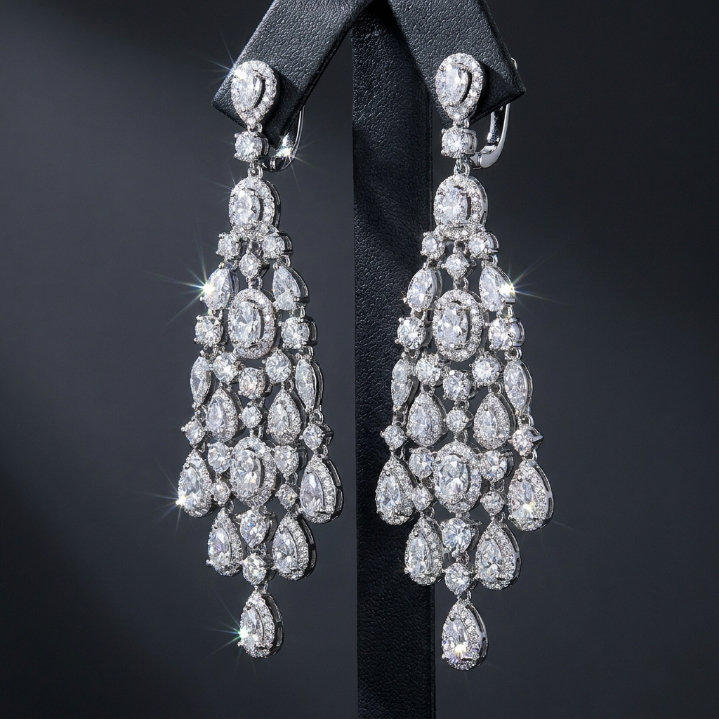 Iced Chandelier Drop Earrings in VVS moissanite