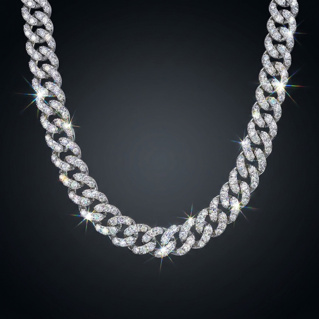 Iced Cable Chain Necklace in VVS moissanite