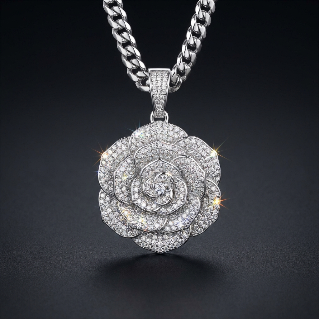 Iced Rose Pendant in VVS moissanite