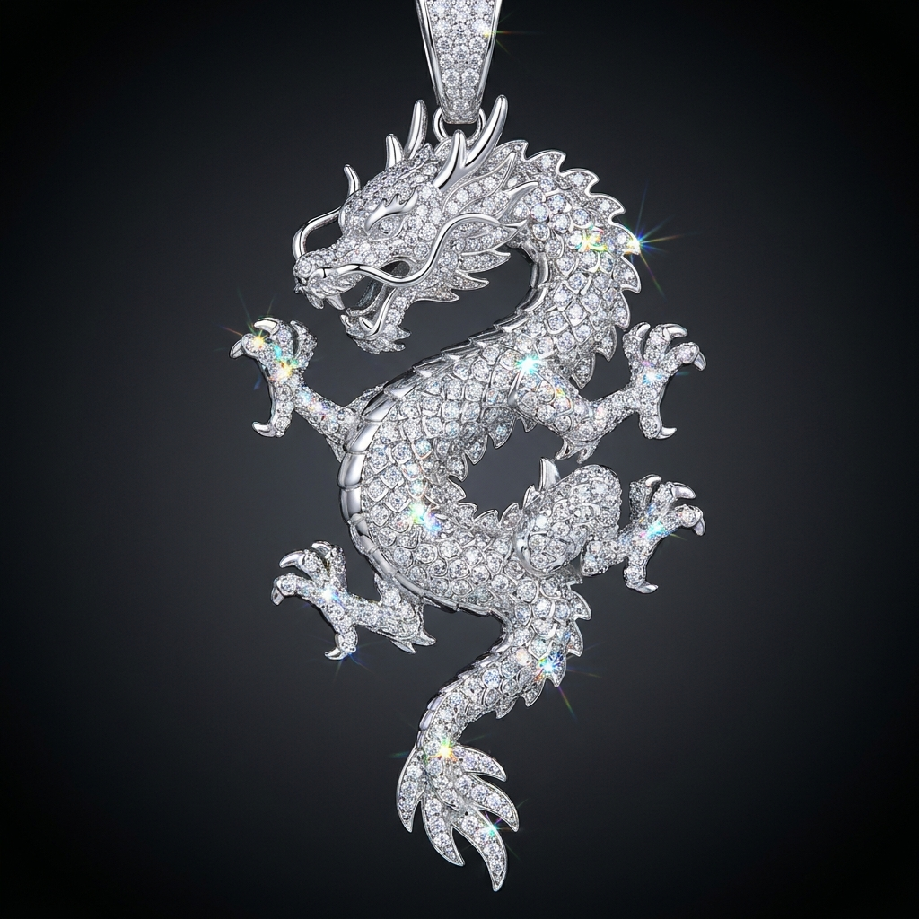 Iced Dragon Pendant in VVS moissanite