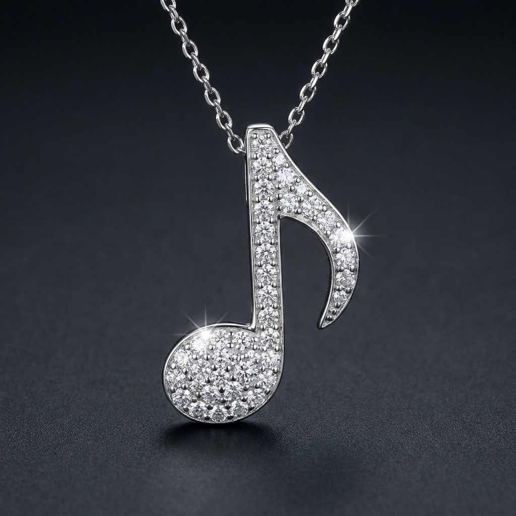 Iced Music Note Pendant in VVS moissanite