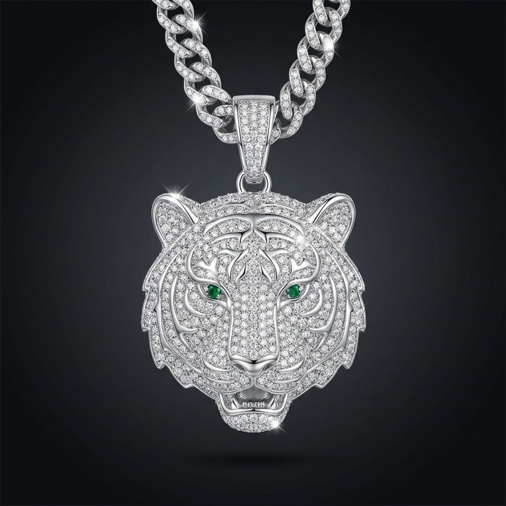 Iced Tiger Pendant in VVS moissanite
