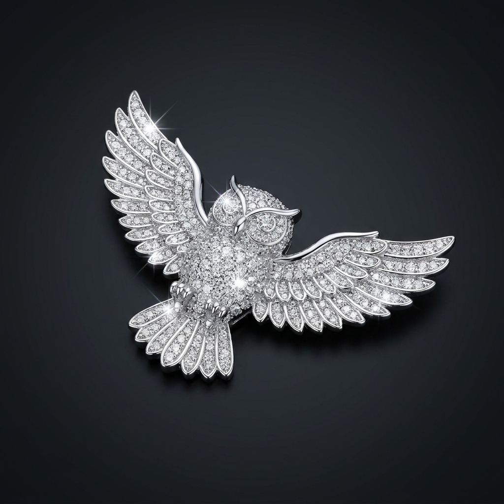 Iced Owl Pendant in VVS moissanite